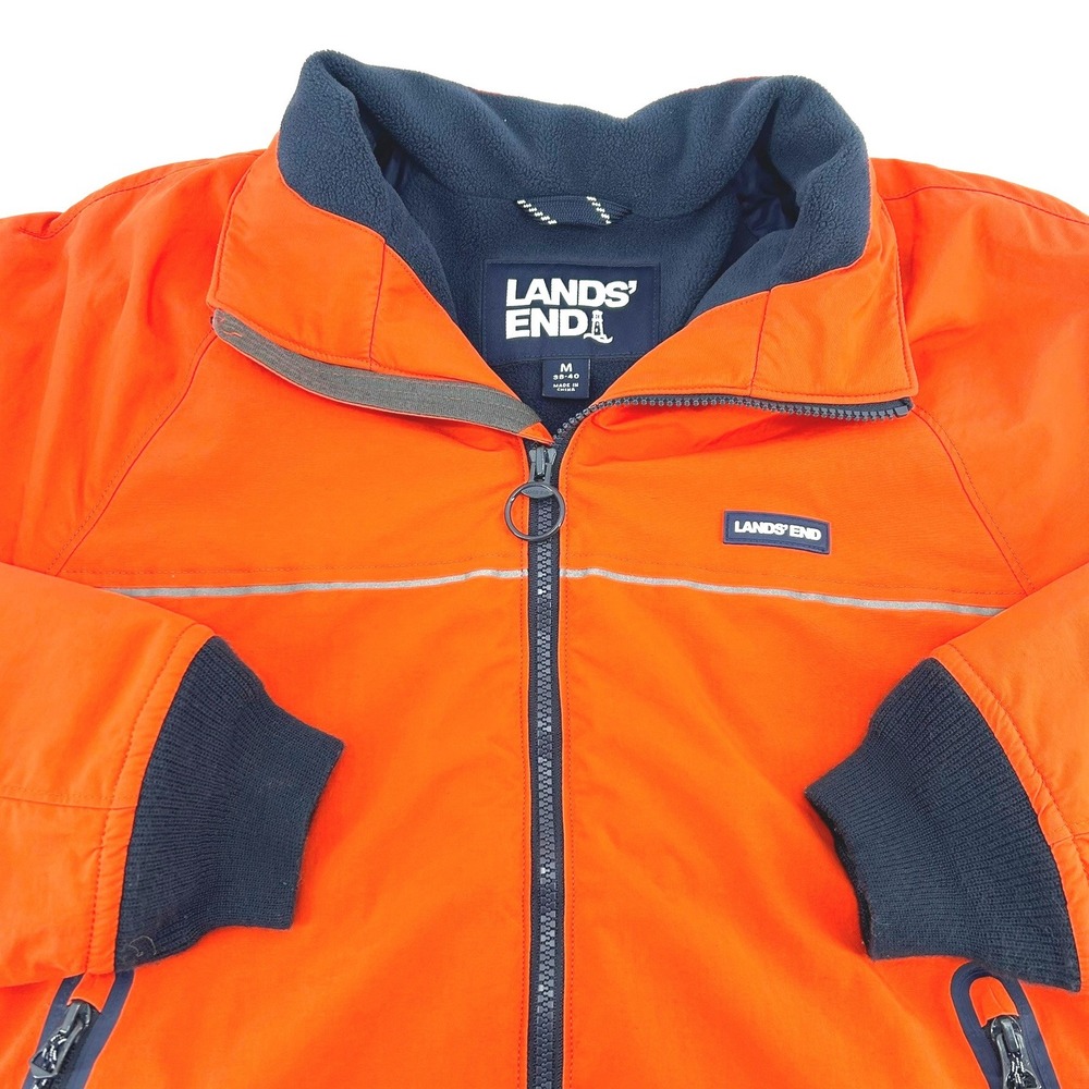 Lands End Mens Squall Jacket Orange Fleece Lined Zip Up Bomber Coat Medium 38-40